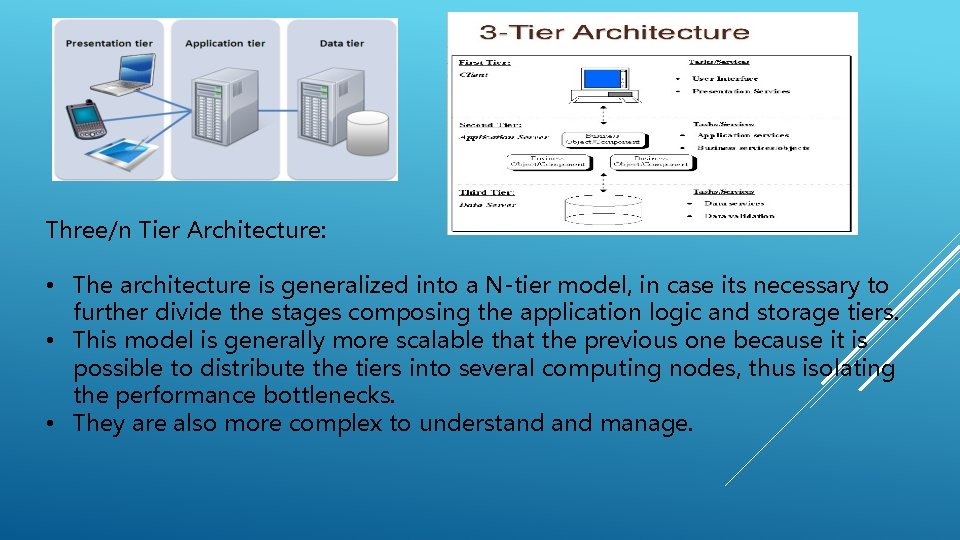 Three/n Tier Architecture: • The architecture is generalized into a N-tier model, in case