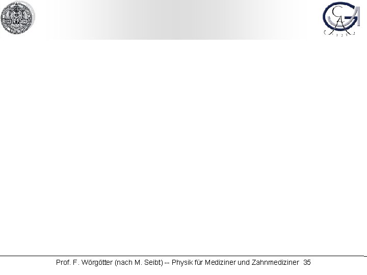 Prof. F. Wörgötter (nach M. Seibt) -- Physik für Mediziner und Zahnmediziner 35 