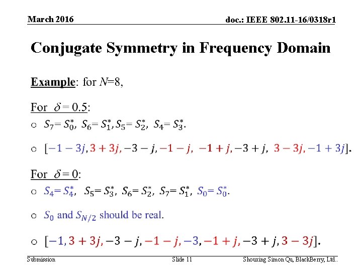March 2016 doc. : IEEE 802. 11 -16/0318 r 1 Conjugate Symmetry in Frequency