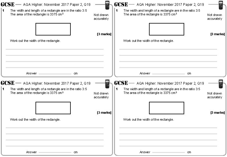 AQA Higher: November 2017 Paper 2, Q 19 1 The width and length of