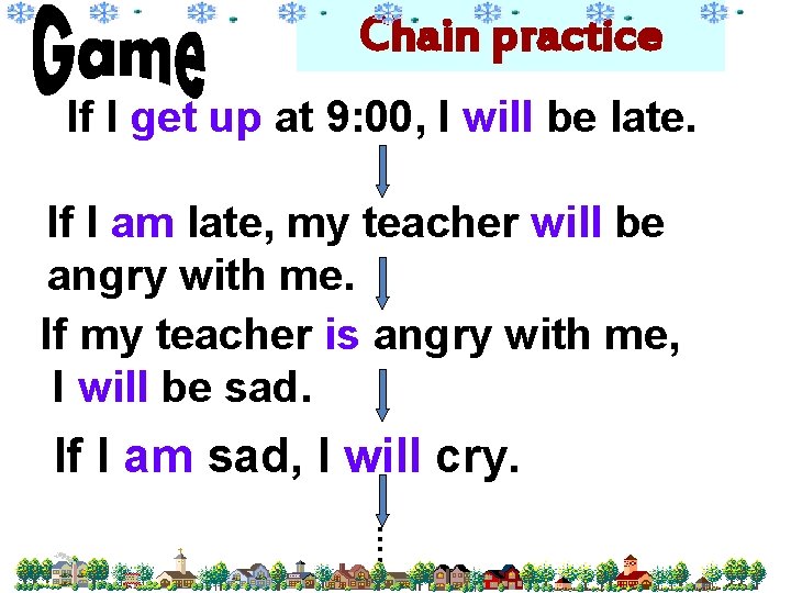 Chain practice If I get up at 9: 00, I will be late. If