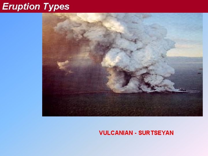 Eruption Types VULCANIAN - SURTSEYAN 