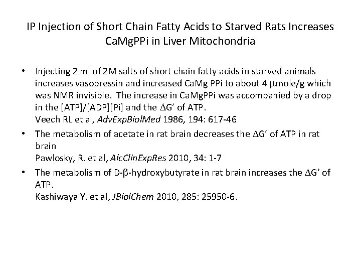 IP Injection of Short Chain Fatty Acids to Starved Rats Increases Ca. Mg. PPi IP Injection of Short Chain Fatty Acids to Starved Rats Increases Ca. Mg. PPi