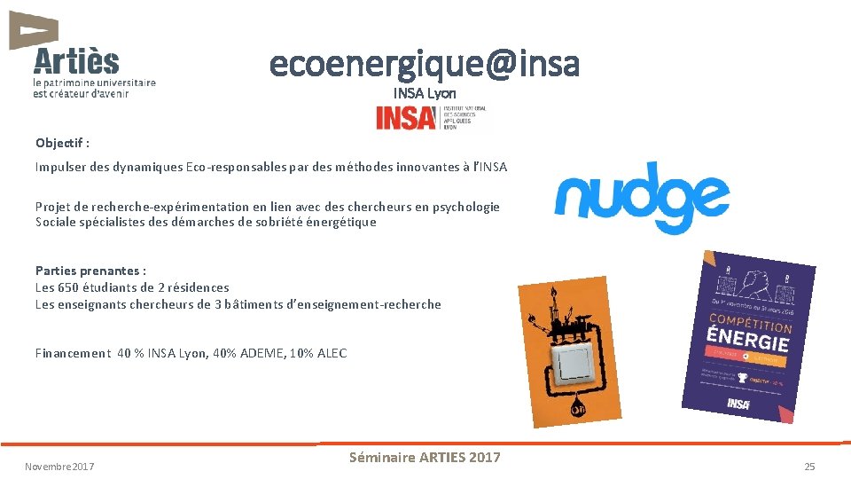 ecoenergique@insa INSA Lyon Objectif : Impulser des dynamiques Eco-responsables par des méthodes innovantes à