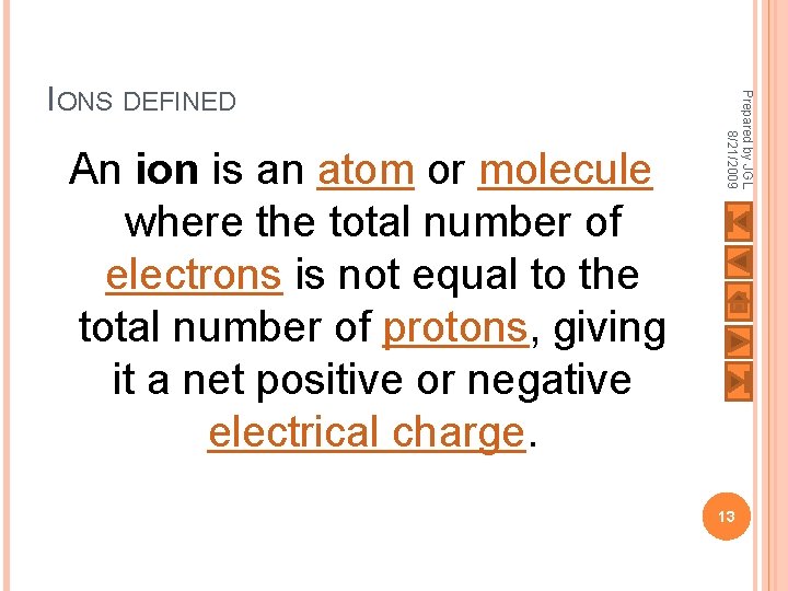 An ion is an atom or molecule where the total number of electrons is