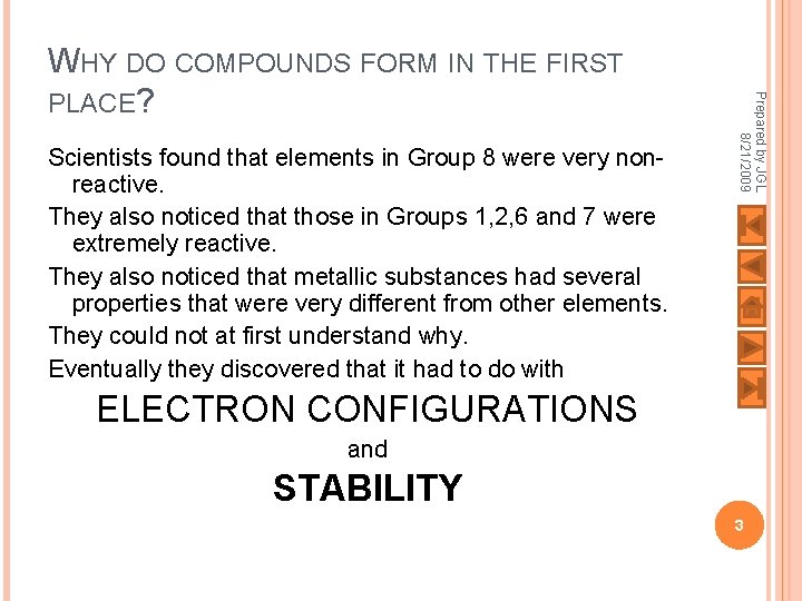 Scientists found that elements in Group 8 were very nonreactive. They also noticed that