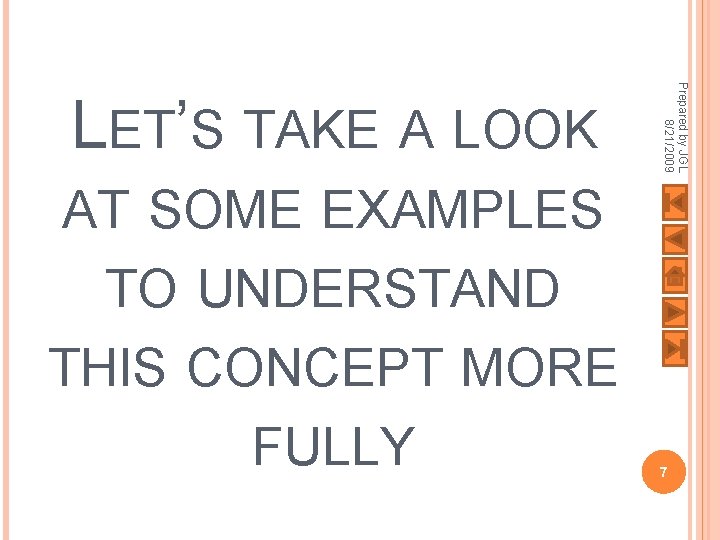 Prepared by JGL 8/21/2009 LET’S TAKE A LOOK AT SOME EXAMPLES TO UNDERSTAND THIS