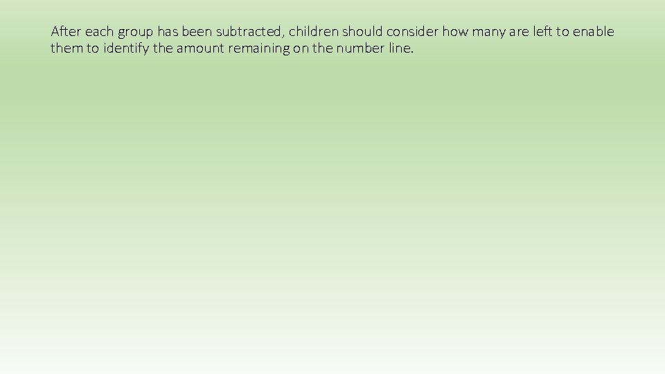 After each group has been subtracted, children should consider how many are left to