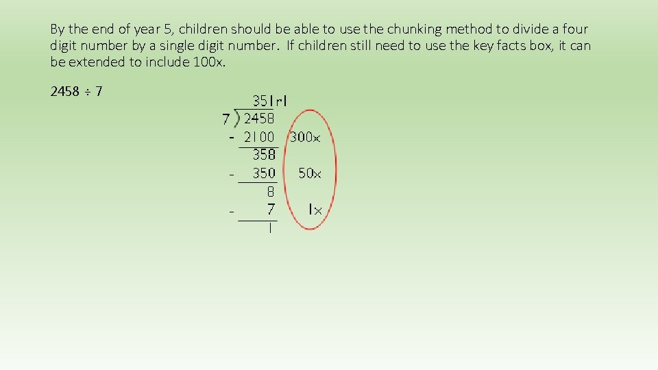 By the end of year 5, children should be able to use the chunking