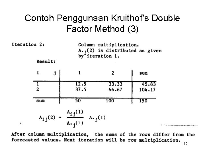 Contoh Penggunaan Kruithof’s Double Factor Method (3) 1 12 