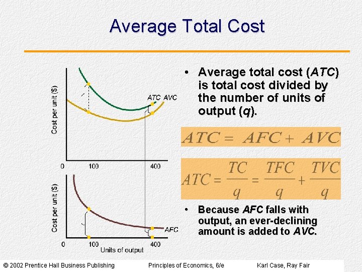 Average Total Cost • Average total cost (ATC) is total cost divided by the