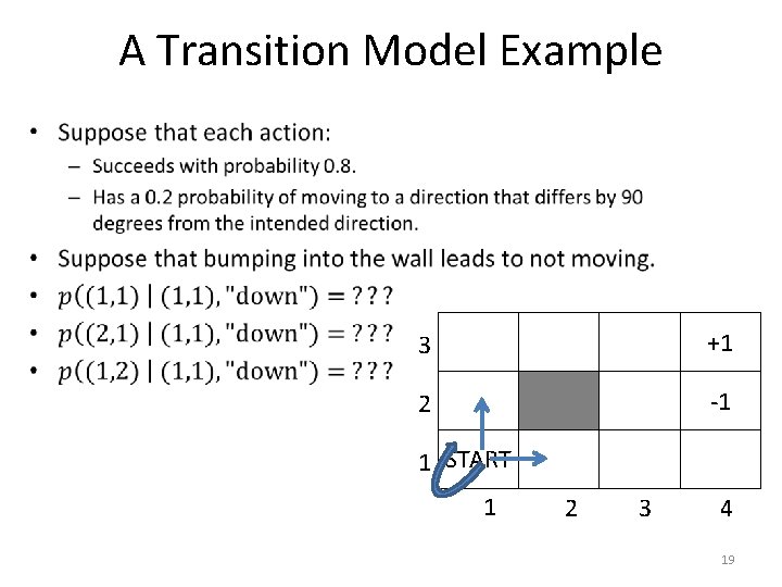 A Transition Model Example • 3 +1 2 -1 1 START 1 2 3