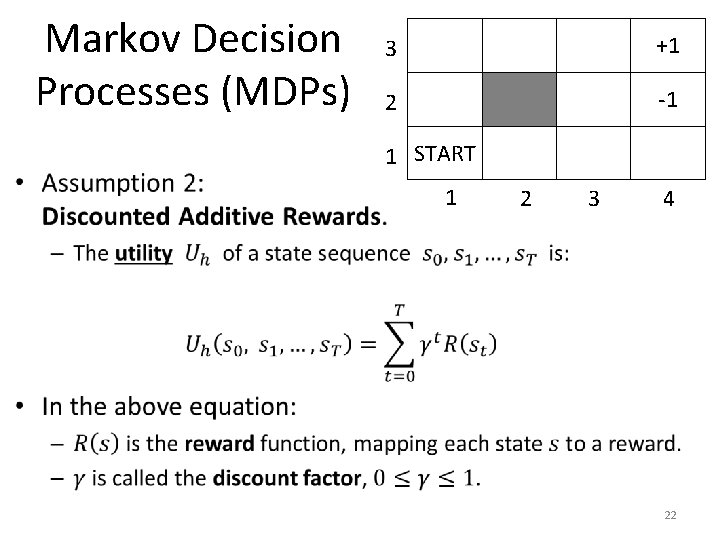 Markov Decision Processes (MDPs) 3 +1 2 -1 1 START 1 2 3 4