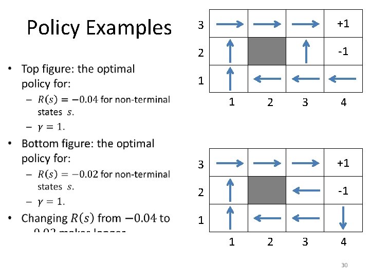 Policy Examples 3 +1 2 -1 1 1 2 3 4 30 