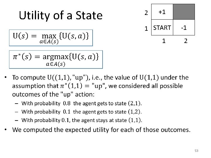 Utility of a State 2 +1 1 START 1 -1 2 • 53 