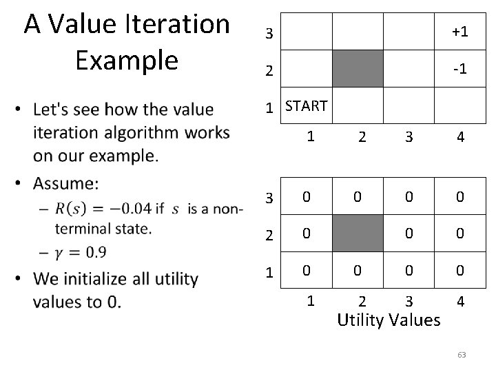 A Value Iteration Example • 3 +1 2 -1 1 START 1 2 3