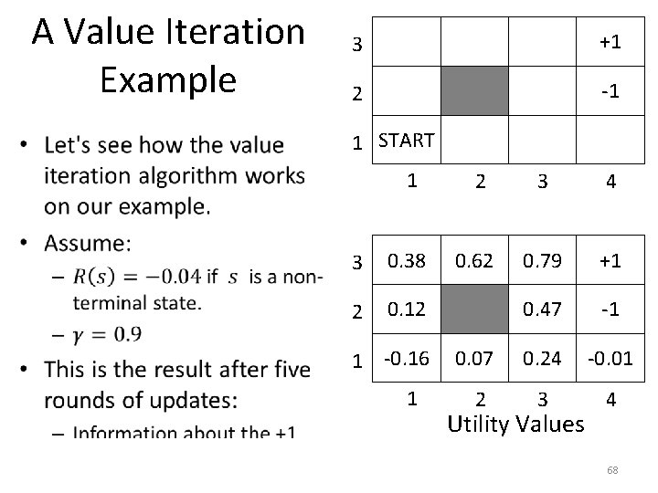 A Value Iteration Example • 3 +1 2 -1 1 START 1 2 3