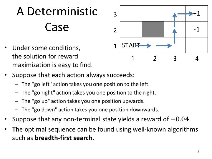 A Deterministic Case 3 +1 2 -1 1 START 1 2 3 4 8