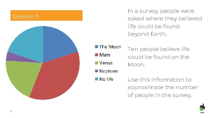 Question 3 In a survey, people were asked where they believed life could be
