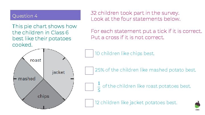 Question 4 32 children took part in the survey. Look at the four statements