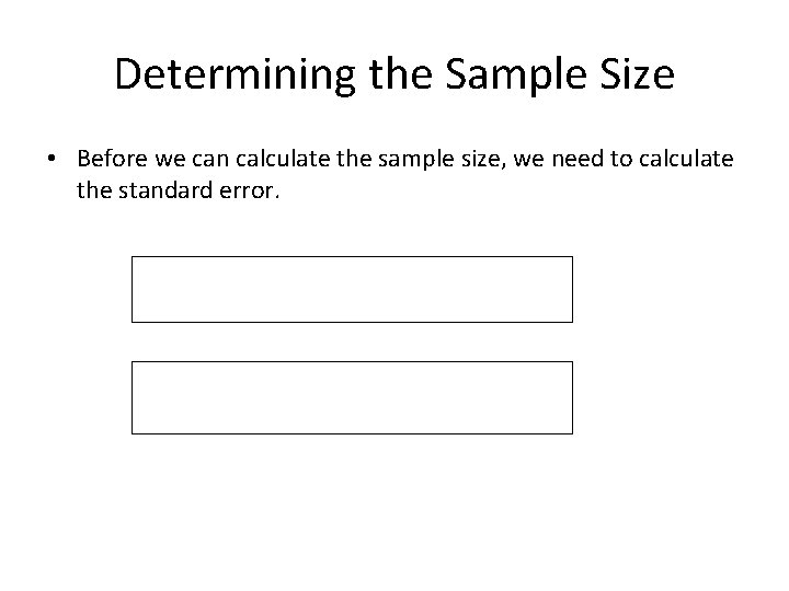 Determining the Sample Size • Before we can calculate the sample size, we need