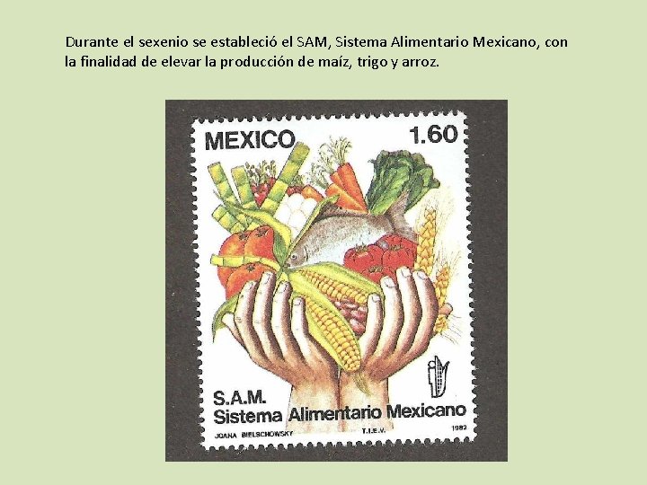 Durante el sexenio se estableció el SAM, Sistema Alimentario Mexicano, con la finalidad de