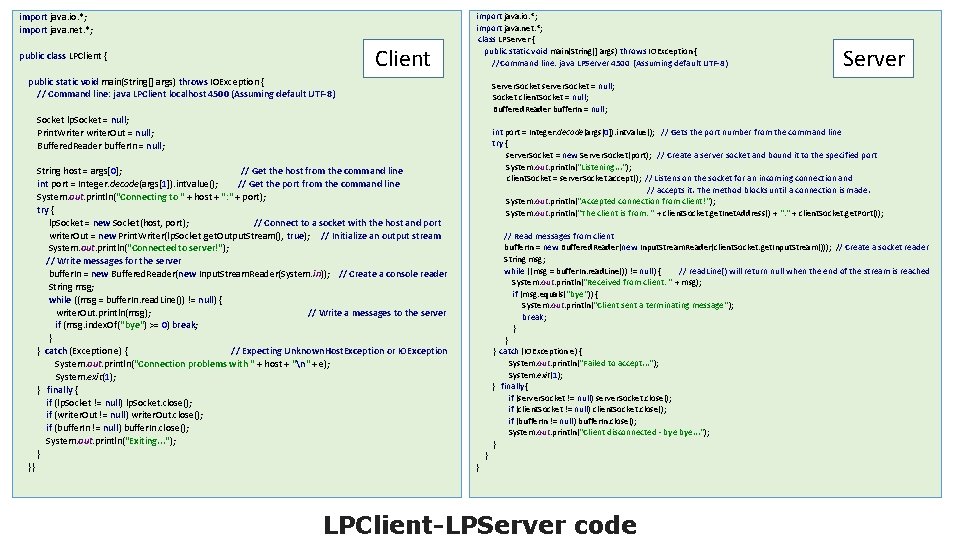 import java. io. *; import java. net. *; Client public class LPClient { import