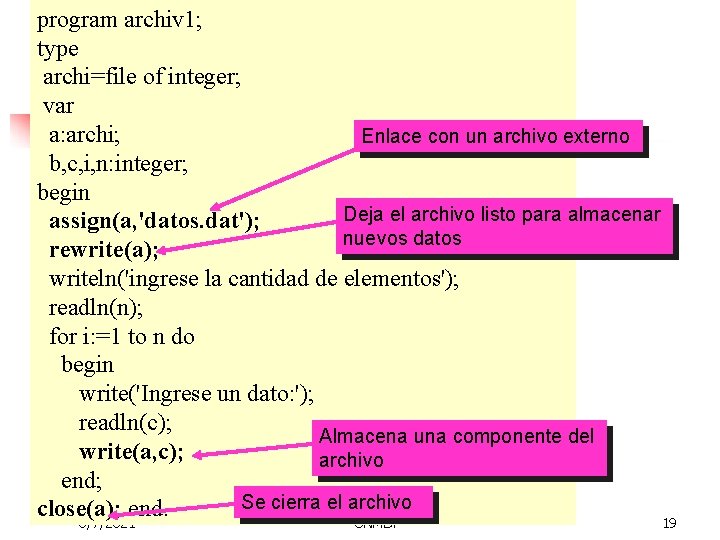 program archiv 1; type archi=file of integer; var a: archi; Enlace con un archivo
