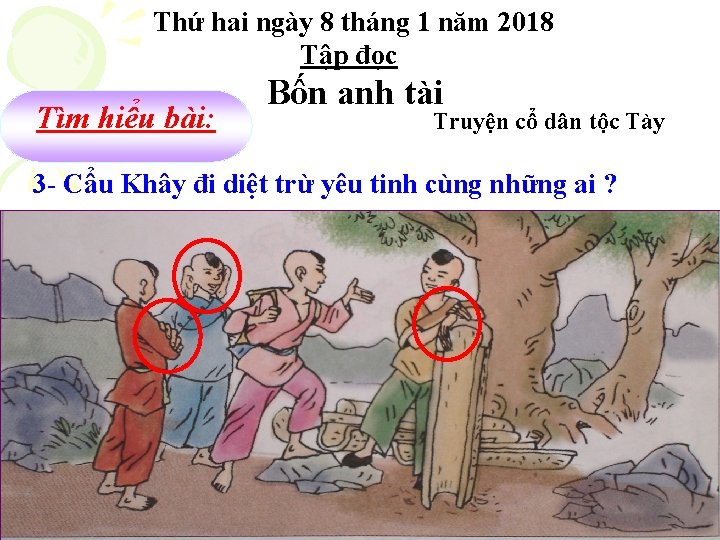 Thứ hai ngày 8 tháng 1 năm 2018 Tập đọc Tìm hiểu bài: Bốn