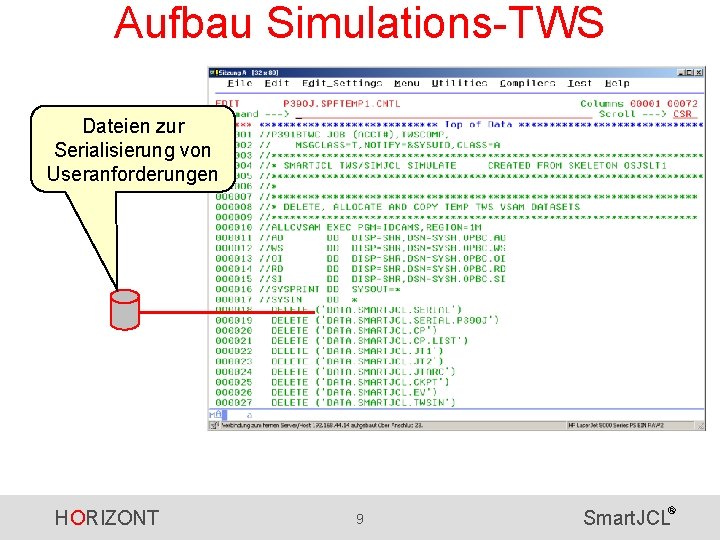 Aufbau Simulations-TWS Dateien zur Serialisierung von Useranforderungen HORIZONT 9 ® Smart. JCL 