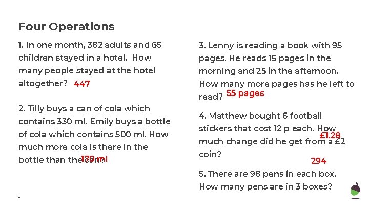 Four Operations 1. In one month, 382 adults and 65 3. Lenny is reading