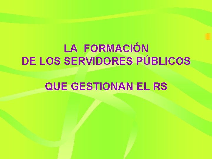 LA FORMACIÓN DE LOS SERVIDORES PÚBLICOS QUE GESTIONAN EL RS 