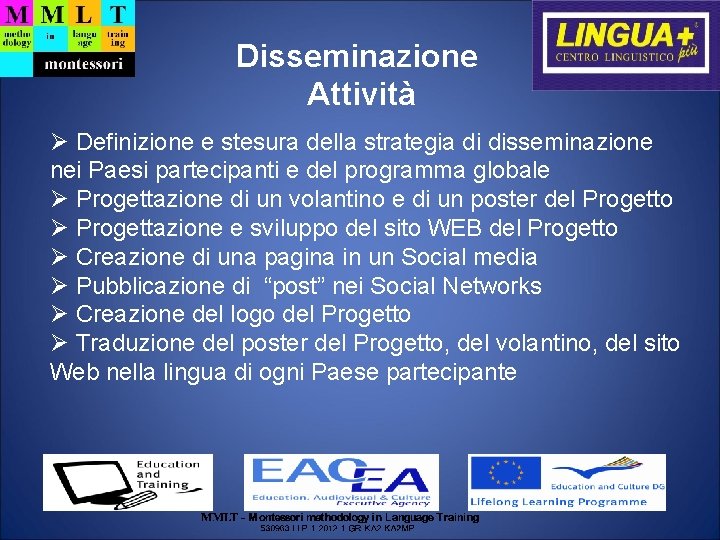 Disseminazione Attività Definizione e stesura della strategia di disseminazione nei Paesi partecipanti e del