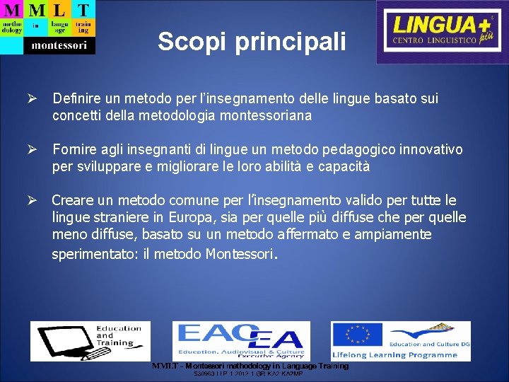 Scopi principali Definire un metodo per l’insegnamento delle lingue basato sui concetti della metodologia