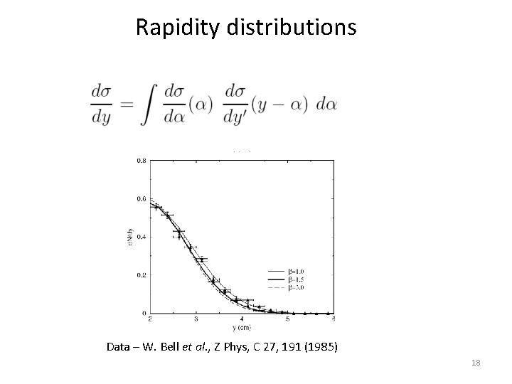 Rapidity distributions Data – W. Bell et al. , Z Phys, C 27, 191
