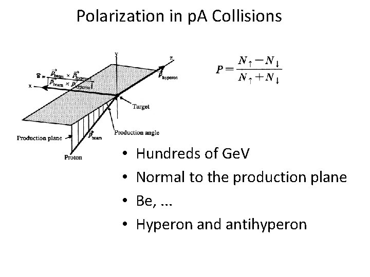 Polarization in p. A Collisions • • Hundreds of Ge. V Normal to the
