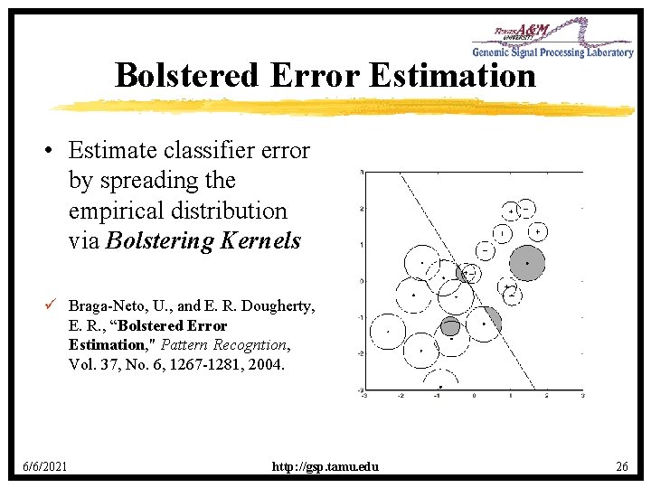 Bolstered Error Estimation • Estimate classifier error by spreading the empirical distribution via Bolstering