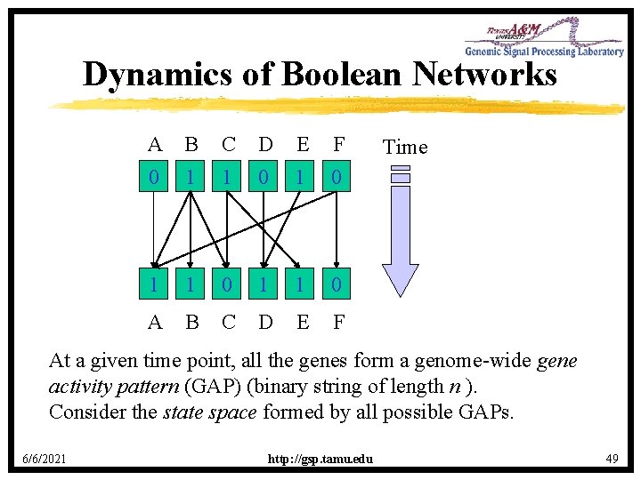 Dynamics of Boolean Networks A B C D E F 0 1 1 0