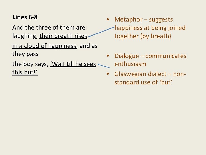 Lines 6 -8 And the three of them are laughing, their breath rises in