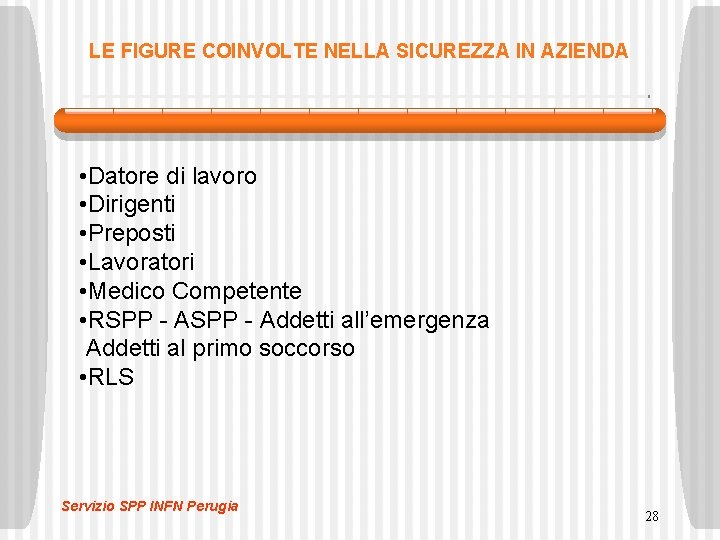 LE FIGURE COINVOLTE NELLA SICUREZZA IN AZIENDA • Datore di lavoro • Dirigenti • LE FIGURE COINVOLTE NELLA SICUREZZA IN AZIENDA • Datore di lavoro • Dirigenti •