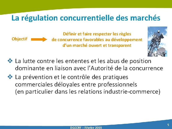 La régulation concurrentielle des marchés Objectif Définir et faire respecter les règles de concurrence