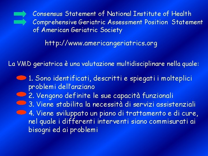 Consensus Statement of National Institute of Health Comprehensive Geriatric Assessment Position Statement of American