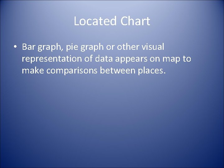 Located Chart • Bar graph, pie graph or other visual representation of data appears