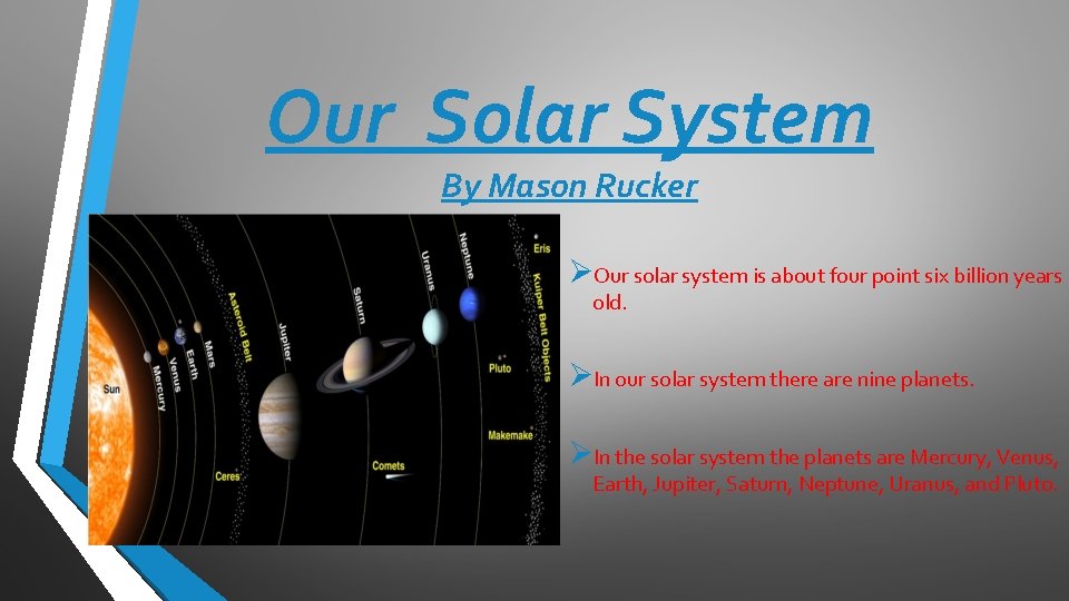 Our Solar System By Mason Rucker ØOur solar system is about four point six