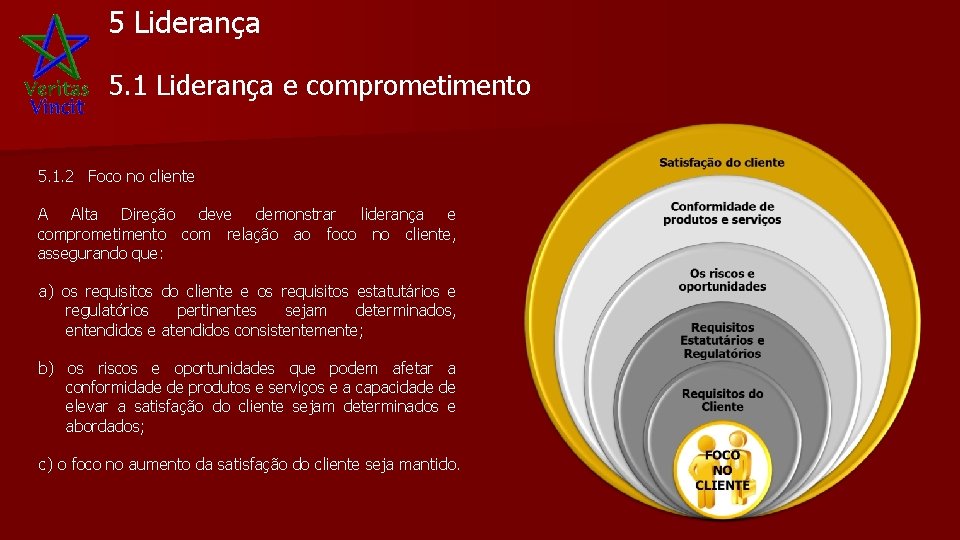 5 Liderança 5. 1 Liderança e comprometimento 5. 1. 2 Foco no cliente A