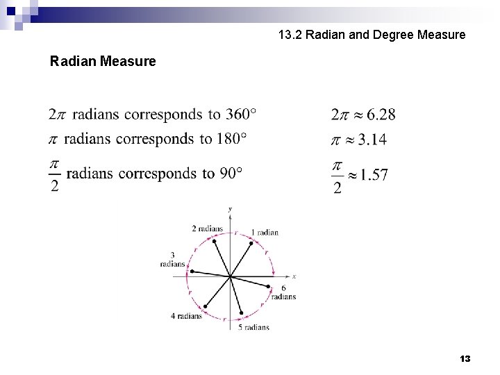 13. 2 Radian and Degree Measure Radian Measure 13 