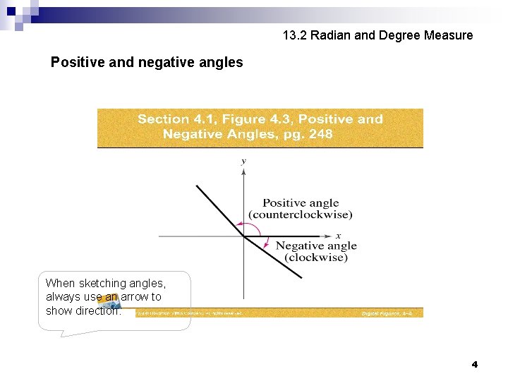 13. 2 Radian and Degree Measure Positive and negative angles When sketching angles, always