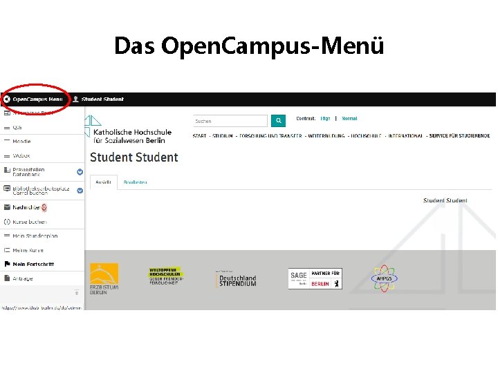 Das Open. Campus-Menü 