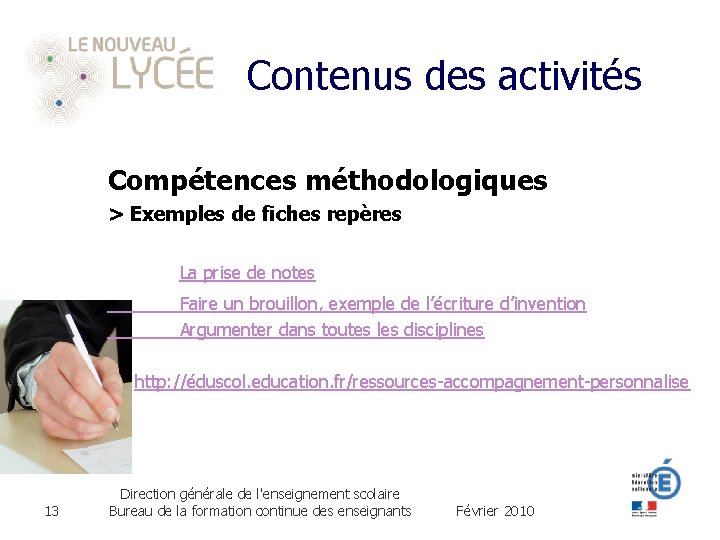 Contenus des activités Compétences méthodologiques > Exemples de fiches repères La prise de notes
