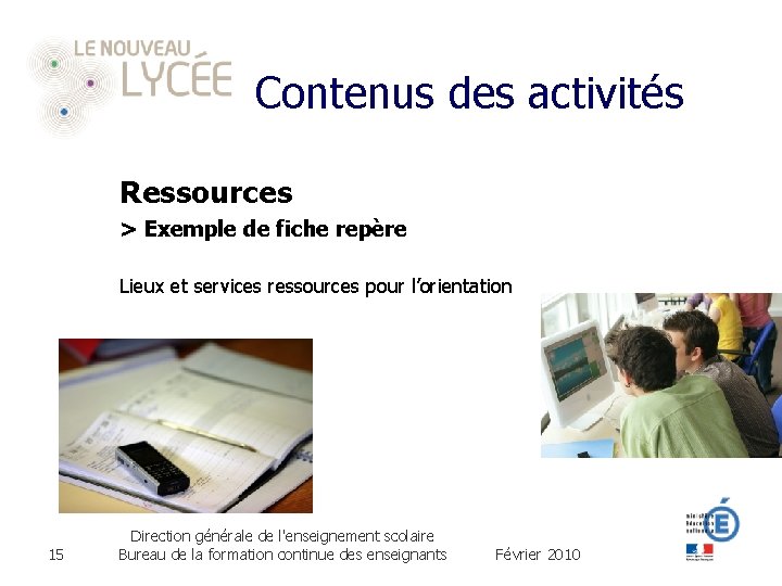 Contenus des activités Ressources > Exemple de fiche repère Lieux et services ressources pour